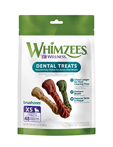 WHIMZEES by Wellness Brushing Dental Chews For Dogs, Grain-Free, Long Lasting Treats, Freshens Breath Extra Small Breed, 48 Count