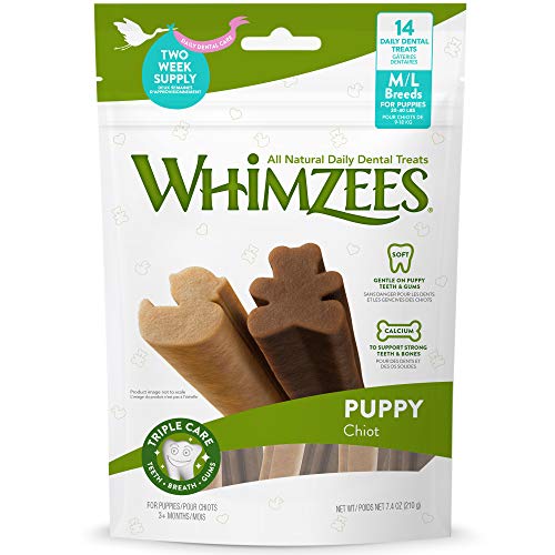 Whimzees by Wellness Dental Treats for Puppies, Natural, Grain Free, Helps to Clean Teeth, Freshen Breath, Reduce Tartar & Plaque, Longer Lasting Chew (M/L)