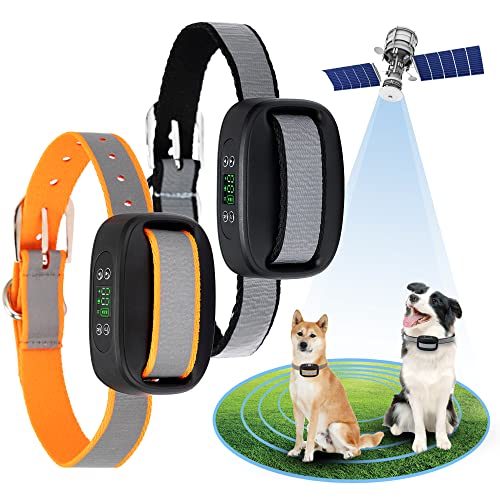 WIEZ GPS Wireless Dog Fence, Electric Dog Fence for Outdoor, Range 100-3300 ft, Adjustable Warning Strength, Rechargeable, Pet Containment System, Suitable for All Medium and Large Dogs(2 Collars)