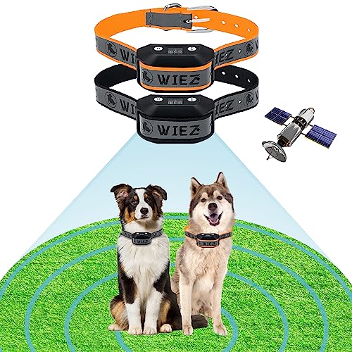 WIEZ GPS Wireless Dog Fence, Electric Dog Fence for Outdoor, Range 65-3281ft, Adjustable Warning Strength, Rechargeable, Pet Containment System, Harmless and Suitable for All Dogs(2 Collars)