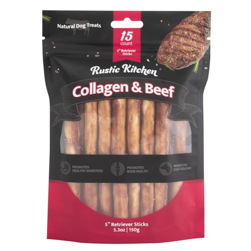 Wild Eats Beef Collagen Sticks for Dogs (15 Pack) High Protein Chew Dog Treats for Small, Medium, and Large Dogs