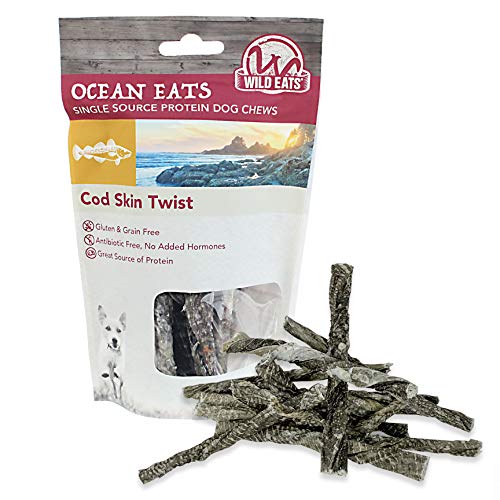 Wild Eats Cod Skin Twists 2 oz. - Dog Treats, Dog Chews and Dog Snacks (Single Ingredient, Sustainably Sourced, North Atlantic Cod Dog Treats and Cat Treats) Perfect for Dog Training Treats