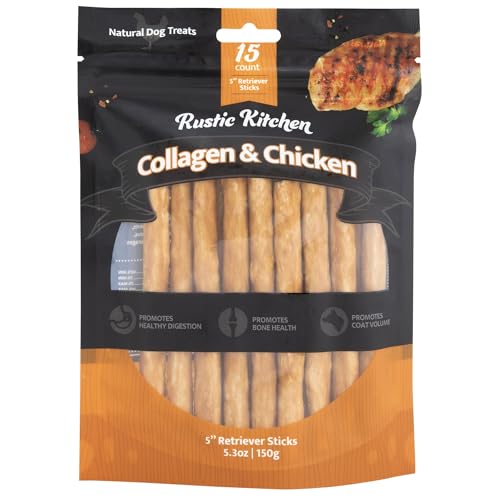 Wild Eats Collagen Chews for Dogs, Chicken Flavored -15 Pack Collagen Sticks for Large, Medium, and Small Dogs