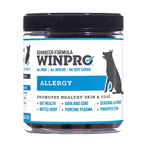 WINPRO Pet Allergy Grain-Free Plasma-Powered Soft Chews, 60 Chews, Natural Blood Protein Supplements for Dogs Providing Relief from Itchy, Irritated Skin, Made in The USA