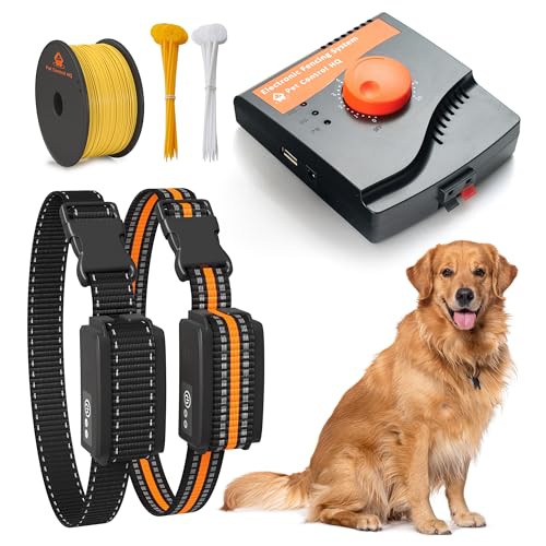 Wireless Dog Fence System - Dog Fence Electric Shock Collar Training - Pet Containment System with Fence Wire Underground Perimeter - 2 Collars