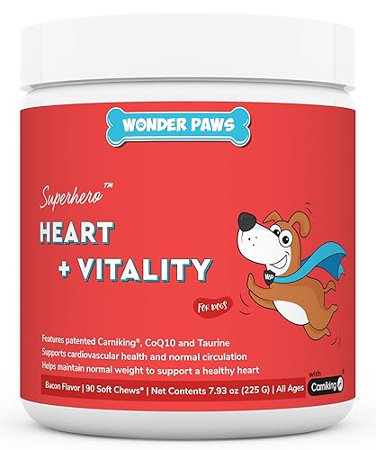 Wonder Paws Cardio Support for Dogs – Cardiovascular Chews Heart Health, Circulation, Energy & Weight Management - with L-Carnitine, Hawthorn Berry, Coenzyme Q10 & Taurine for Dogs – 90 Soft Chews