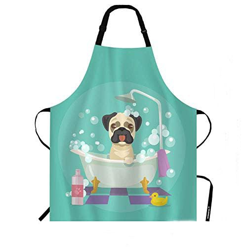 WONDERTIFY French Bulldog Apron,The Lovely Dog Bathed in The Bathtub Bib Apron with Adjustable Neck for Men Women,Suitable for Home Kitchen Cooking Waitress Chef Grill Bistro Baking BBQ Apron