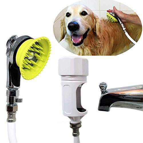 Wondurdog Deluxe Bathtub Spout & Garden Hose Attachment Dog Wash Kit with Water Pressure Control. Wash Your Pet. Don't Get Wet with Rubber Grooming Teeth and Splash Shield