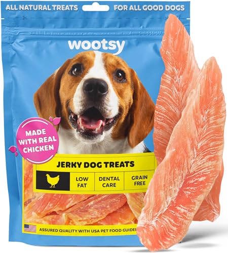 Wootsy Chicken Jerky Dog Treats - Dental Health Support Dog Snacks - Grain Free, Low-Calorie, High-Protein, Canine Chews, 16 Sticks per Pack