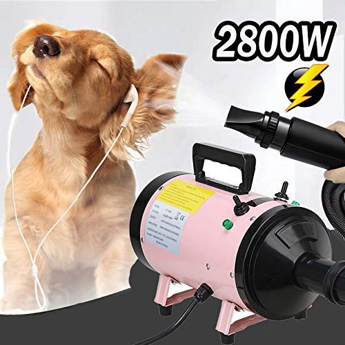 WYJW 2800W Pet Grooming Hair Dryer/Pink Blaster Dryer Stand Dog/Cat/Low Noise 2 Grear Speeds Blower Heater Pet Bathing Accessories with 2.5M Hose and 3 Different Nozzles，UK Standard Plug, Fas