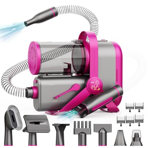 XiaZ Dog Grooming Vacuum & Hair Dryer & Clippers with Nail Grinder and Paw Trimmer, 15 Kpa Dog Grooming Kit for Shedding Blowing Trimming Pet's Hair, 10 Pet Grooming Tools, Low-Noise for Dogs and Cat