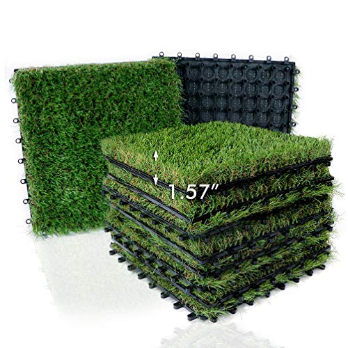 XLX TURF Artificial Grass Tiles Interlocking Turf Deck Set 9 Pack - 12"x12" Synthetic Fake Grass Self-draining Mat Flooring Decor Pad for Dog Pet Indoor Outdoor