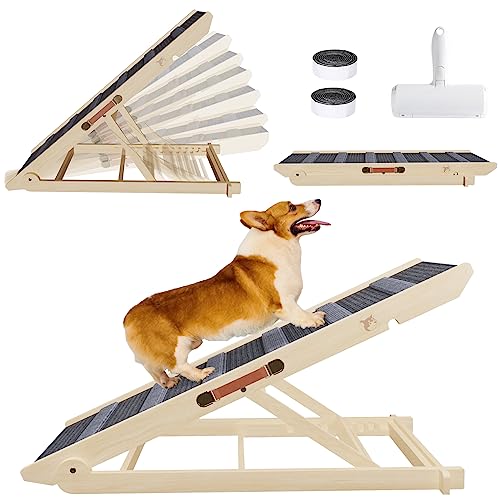 YaFiti Wooden Dog Ramp, Folding Portable Pet Ramp for Bed, Couch, Car, Adjustable Pet Ramp for Small and Large Dogs & Cats, Height from 10.8" to 26.6"(Supports Up to 200LBS)