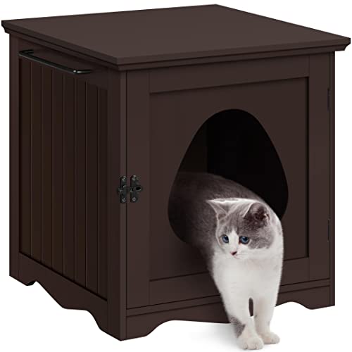 Yaheetech Cat Litter Box Furniture, Indoor Litter Box Enclosure Hidden Cat Washroom Night Stand Decorative Cat House Side Table, Indoor Pet Crate Storage Bench for Small Cat Kitten