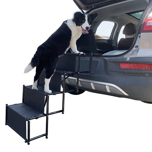 YEP HHO 4 Steps Upgraded Folding Pet Stairs Ramp Lightweight Portable Cat Dog Ladder with Waterproof Surface Great for Cars Trucks SUVs (Black-New)