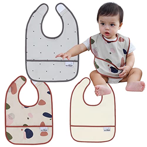 YKVOSAR Baby Bibs for Eating Waterproof Baby Bibs Baby Feeding Bibs 3 Packs Washable Baby Food Bibs 6-24 Months (colored)