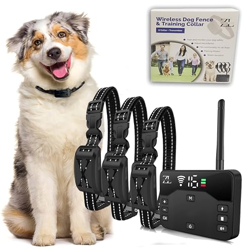 ZEAL'N LIFE 2-in-1 Wireless Dog Fence - Training Collar with Remote 2023 and Electric Fence for Ultimate Dog Safety and Freedom (3 Collars + Transmitter)
