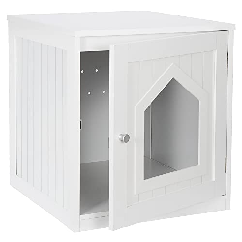 ZENY Cat House & Side Table, Pet Cat Litter Box Enclosure with Vent Holes, Wooden Enclosed Cat Washroom, White