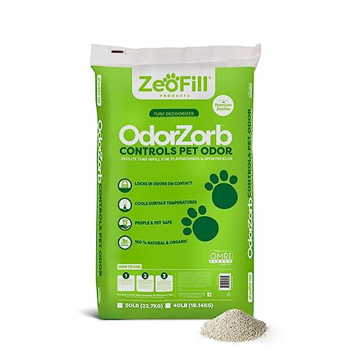 Zeofill Premium Outdoor Odor Infill - 40lbs. Bag – Eliminates Pet Urine Odors on Artificial Turf, Grass, Playgrounds, & Sport Fields – 97% Pure Clinoptilolite Zeolite – Odor Eliminator & Deodorizer