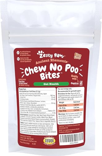 Zesty Paws Chew No Poo Bites for Dogs - Stool Eating Deterrent Soft Chews for Dogs - Gut, Periodontal & Immune System Support - Premium DE111 Bacillus subtilis Probiotic AE Bison - 10 Count