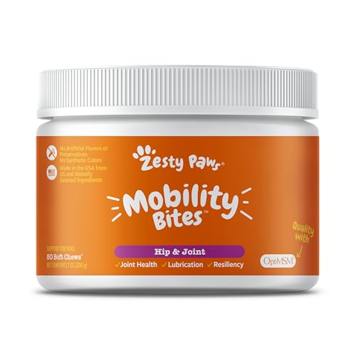 Zesty Paws Mobility Bites Dog Joint Supplement - Hip and Joint Chews for Dogs - Pet Products with Glucosamine, Chondroitin, & MSM + Vitamins C and E for Dog Joint Relief - Bacon – 50 Count