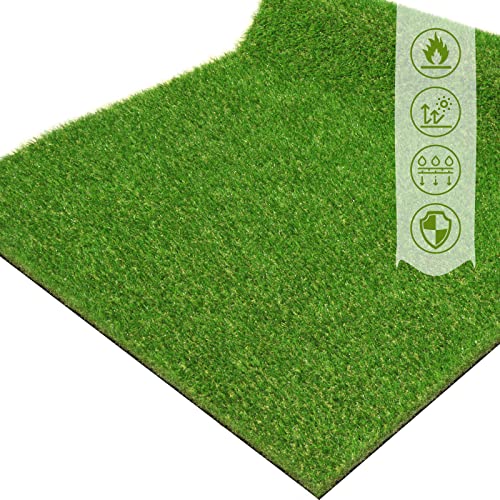 ZGR Artificial Grass Turf Lawn 3' x 5' Outdoor Rug, 0.8" Premium Realistic Turf for Garden, Yard, Home Landscape, Playground, Dogs Synthetic Grass Mat Fake Grass Rug, Rubber Backed with Drain Holes