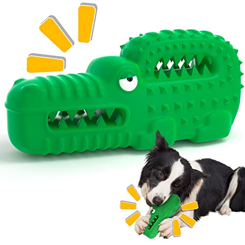 Zimtty Dog Toys, Indestructible Squeaky Dog Chew Toys for Aggressive Chewers, Tough Durable Alligator Rubber Teething Chew Dog Toys for Large Medium Small Dog (Green Crocodile)