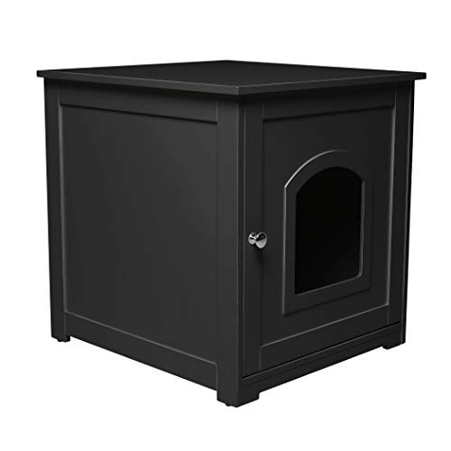 zoovilla Kitty Litter Cabinet – Hidden Litter Box Furniture, Black For house-cats