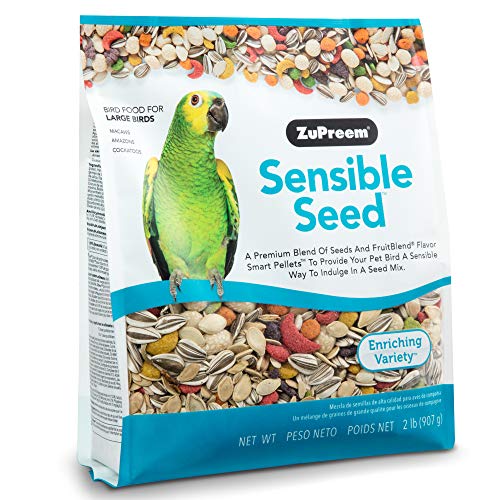 ZuPreem Sensible Seed Bird Food for Large Birds, 2 lb Bag - Premium Blend of Seeds and FruitBlend Pellets for Amazons, Macaws, Cockatoos