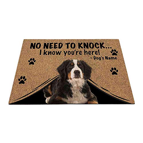 BAGEYOU Personalized Dog's Name Doormat with Lovely Dog Bernese Mountain Welcome Decoration Floor Mat No Need to Knock I Know You're Here 23.6" X 15.7"