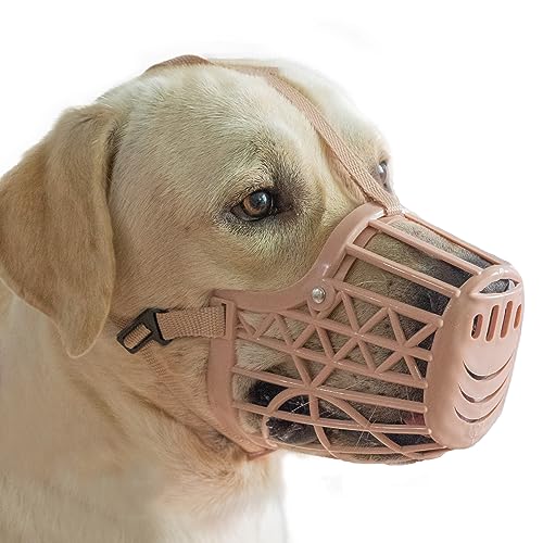 Basket Dog Muzzle for Large Medium Small Dogs, Cage Muzzles to Prevent Biting Chewing Licking Scavenging, Mouth Cover with Adjustable Strap for Vet Visits, Grooming, Walking (Size 3, Beige)