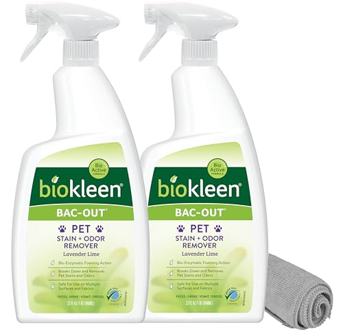 Biokleen Bac-Out Pet Urine Odor Eliminator - 32 Ounce Spray 2 Pack - Enzymatic, Natural, Destroys Stains & Odors Safely, for Pet Stains on Carpets & Furniture - Micro Towel Included