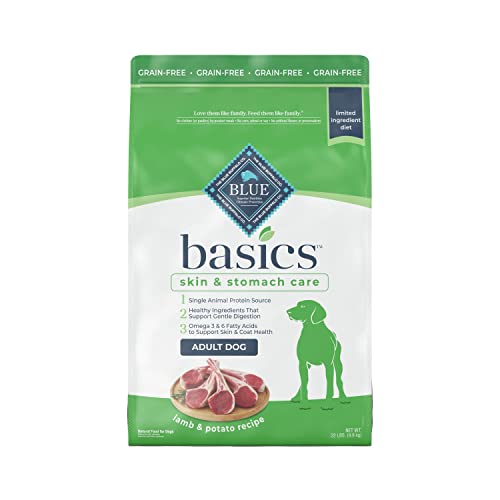 Blue Buffalo Basics Skin & Stomach Care, Grain Free Natural Adult Dry Dog Food, Lamb & Potato 22-lb