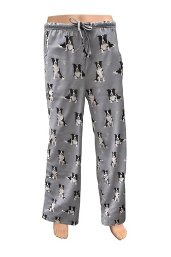 Border Collie Unisex Lightweight Cotton Blend Pajama Bottoms – Super Soft and Comfortable – Perfect for Border Collie Gifts (Large) Grey