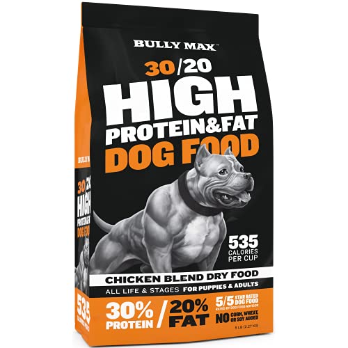 Bully Max High Performance Super Premium Dry Dog Food for All Ages - High Protein Puppy Food for Small & Large Breed Puppies and Adult Dogs (535 Calories Per Cup for Muscle & Weigth Gain), 5 lb. Bag