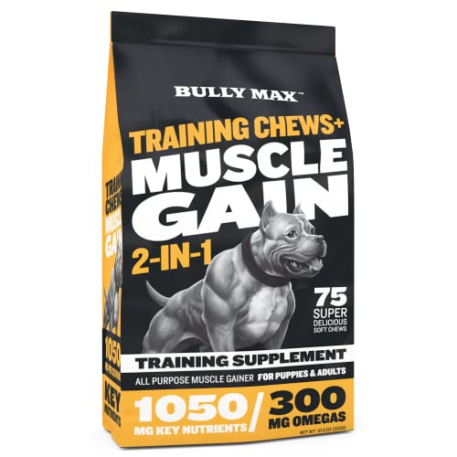 Bully Max Muscle Builder Chews for Dogs and Puppies - Puppy and Adult Dog Food Supplements for Muscle Gain, Vet-Approved for All Dog Breeds and Ages