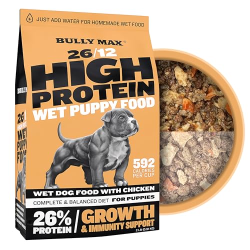 Bully Max Wet Puppy Food - Instant Fresh Dehydrated High Protein Dog Food with Chicken - Healthy Growth for Small and Large Breed Puppies - 2 Dry Dog Food Pounds (Makes 5.5 lbs. of Wet Dog Food)