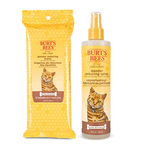 Burt's Bees for Cats Grooming Wipes and Dander Reducing Spray - Cat Wipes and Cat Dander Spray, Cat Dander Wipes, Dander Reducing Cat Grooming Wipes, Burts Bees Cat Spray for Dander