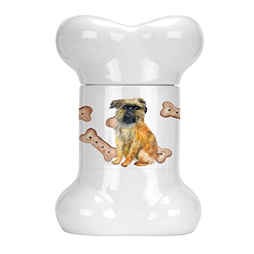 Caroline's Treasures CK2267BSTJ Brussels Griffon Bone Shaped Treat Jar Dog Treat Dog Biscuit Kitchen Canister with Lid Cookie Jar Snack, White