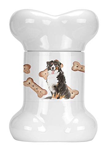 Caroline's Treasures CK2305BSTJ Bernese Mountain Dog Bone Shaped Treat Jar Dog Treat Dog Biscuit Kitchen Canister with Lid Cookie Jar Snack, White