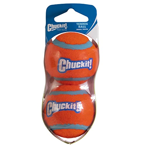 Chuckit Dog Tennis Ball Dog Toy, Small (2 Inch Diameter) for dogs 0-20 lbs, Shrink Wrap Pack of 2