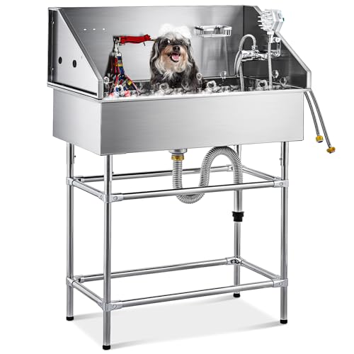 CO-Z 34" Stainless Steel Dog Pet Washing Bathing Station for Home, Extra Elevated Stainless Steel Pet Dog Grooming Tub for Medium & Small Dogs, 47" Height Extra Elevated Pet Bathtub Bathing Tub