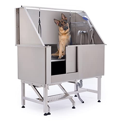 CO-Z 50 Inch Dog Bathing Station for Large Dogs, Stainless Steel Dog Pet Washing Station for Home, Professional Dog Grooming Tub, Pet Wash Bath Station, Large Dog Bathtub with Steps Sprayer Faucet