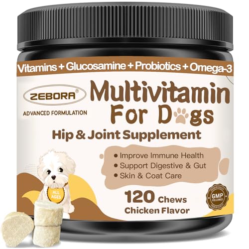 Dog Multivitamin Chews for Overall Health - Dog Vitamins and Supplements for Dogs with Glucosamine, Probiotics for Puppy & Senior Dogs with Minerals - Omega 3 Fish Oil for Skin & Coat - 120 Chews