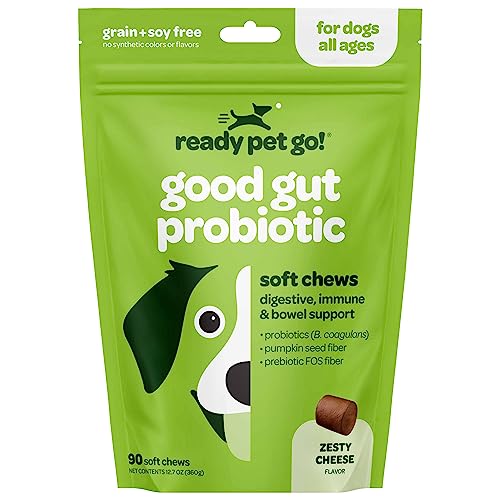 Dog Probiotic Chews for Gut Health with Prebiotic FOS Fiber and Pumpkin Seed Fiber - Digestive, Immune & Bowel Health Support – Probiotic for Dogs Healthy Treats - 90 Zesty Cheese Flavored Chews