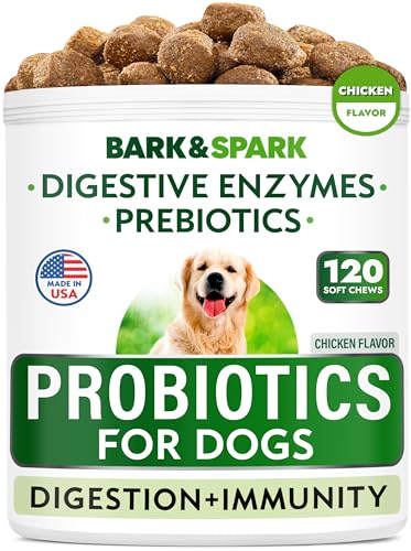 Dog Probiotics & Digestive Enzymes - Allergies & Itchy Skin + Gut Health - Pet Diarrhea Gas Treatment, Upset Stomach Relief Pills, Digestion Health Prebiotic Supplement Tummy Treat (120 Ct - Chicken)
