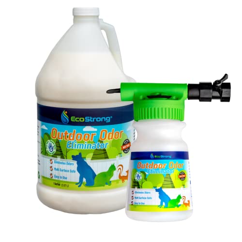 Eco Strong Outdoor Odor Eliminator | Outside Dog Urine Enzyme Cleaner – Powerful Pet, Cat, Animal Scent Deodorizer | Professional Strength for Yard, Turf, Kennels, Patios, Decks (Gallon with Sprayer)