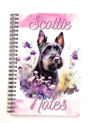 Golden Horn Creations, Scottish Terrier Scottie Puppy Dog Lined Notebook, Planner, Diary, Journal 5.5 inches x 8.5 inches, soft cover, Spiral Bound