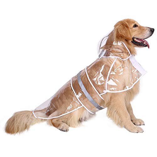 HDE Dog Raincoat Hooded Slicker Poncho for Small to X-Large Dogs and Puppies Clear - L