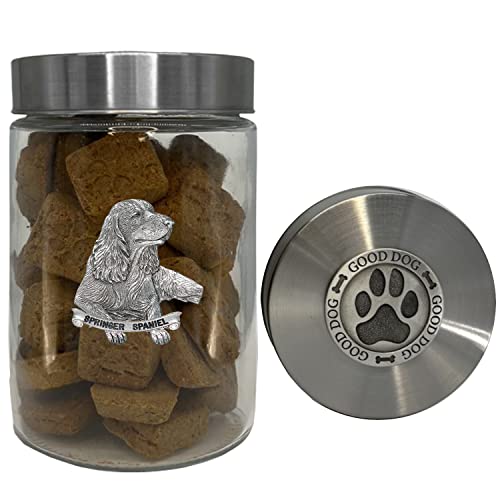 Heritage Pewter Springer Spaniel Good Dog Treat Jar - 34 OZ Treat Jar with Airtight Screw-On Lid | Gift for Springer Spaniel Owners | Expertly Crafted Pewter Glass